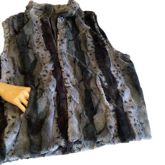 Cejon Faux Fur Vest Animal Print Gray & Black XL #311K - Picture 5 of 9